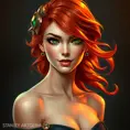 A vibrantly beautiful woman with fiery red hair, emerald green eyes, and a passionate expression, radiating energy and intensity, Highly Detailed, Half Body, Gorgeous, Stunning, Elegant by Stanley Artgerm Lau