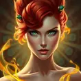 A vibrantly beautiful woman with fiery red hair, emerald green eyes, and a passionate expression, radiating energy and intensity, Highly Detailed, Half Body, Gorgeous, Stunning, Elegant by Stanley Artgerm Lau