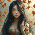 A soft-spoken poetess with an aura of quiet introspection, surrounded by the gentle whispers of autumn leaves, Highly Detailed, Half Body, Gorgeous, Stunning, Elegant by Stanley Artgerm Lau