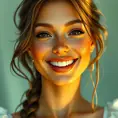 A captivatingly beautiful woman with warm brown eyes, sun-kissed skin, and a mischievous grin, radiating joy and vitality, Highly Detailed, Half Body, Gorgeous, Stunning, Elegant by Stanley Artgerm Lau