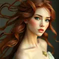 A breathtakingly beautiful woman with flowing auburn hair, emerald eyes, and a delicate porcelain complexion, ethereal and otherworldly, Highly Detailed, Half Body, Gorgeous, Stunning, Elegant by Stanley Artgerm Lau