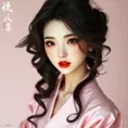 An elegant brunette with soft curls framing her face, dressed in a pastel pink丝绸衫搭配白色短裤，优雅地坐在一把藤椅上，手中拿着一本书, Highly Detailed, Half Body, Gorgeous, Stunning, Elegant by Stanley Artgerm Lau