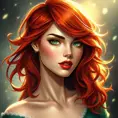 A vibrantly beautiful woman with fiery red hair, emerald green eyes, and a passionate expression, radiating energy and intensity, Highly Detailed, Half Body, Gorgeous, Stunning, Elegant by Stanley Artgerm Lau