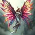 An ethereal fairy from Celtic mythology, wings shimmering with iridescent hues, Highly Detailed, Half Body, Gorgeous, Stunning, Elegant by Stanley Artgerm Lau