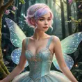 A whimsical woman with pastel-colored pixie hair, wearing a fairy tale-inspired gown with intricate embroidery, in an enchanted forest filled with twinkling lights, Highly Detailed, Half Body, Gorgeous, Stunning, Elegant by Stanley Artgerm Lau