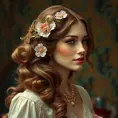 Belle Epoque era beauty with flowing locks, Highly Detailed, Half Body, Gorgeous, Stunning, Elegant