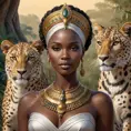 An elegant queen from ancient Africa, surrounded by wildlife in her kingdom, Highly Detailed, Half Body, Gorgeous, Stunning, Elegant by Stanley Artgerm Lau