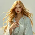 a timeless goddess with cascading golden hair and a serene expression, draped in flowing white robes, Highly Detailed, Half Body, Gorgeous, Stunning, Elegant by Stanley Artgerm Lau