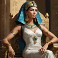 An elegant Cleopatra VII, the last Pharaoh of Ancient Egypt, sitting on her throne, Highly Detailed, Half Body, Gorgeous, Stunning, Elegant by Stanley Artgerm Lau