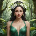 A serene goddess of nature, immersed in a lush, blooming forest, Highly Detailed, Half Body, Gorgeous, Stunning, Elegant by Stanley Artgerm Lau