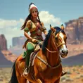 A regal Native American woman riding horseback through Monument Valley, Highly Detailed, Half Body, Gorgeous, Stunning, Elegant by Stanley Artgerm Lau