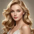 A classically beautiful woman with golden blonde hair, sparkling hazel eyes, and a timeless grace, embodying perfection and beauty, Highly Detailed, Half Body, Gorgeous, Stunning, Elegant by Stanley Artgerm Lau