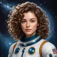 A brilliant and adventurous astrophysicist with an infectious enthusiasm and wild, curly brown hair, set against the breathtaking backdrop of a starry galaxy, Highly Detailed, Half Body, Gorgeous, Stunning, Elegant by Stanley Artgerm Lau