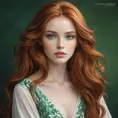 A breathtakingly beautiful woman with flowing auburn hair, emerald eyes, and a delicate porcelain complexion, ethereal and otherworldly, Highly Detailed, Half Body, Gorgeous, Stunning, Elegant by Stanley Artgerm Lau