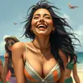 a playful woman laughing and enjoying life with her friends, Highly Detailed, Half Body, Gorgeous, Stunning, Elegant by Stanley Artgerm Lau