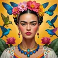 A captivating Frida Kahlo painting come to life, filled with vibrant colors and symbols, Highly Detailed, Half Body, Gorgeous, Stunning, Elegant by Stanley Artgerm Lau