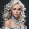 A mesmerizingly beautiful woman with platinum blonde hair, icy blue eyes, and a regal bearing, exuding power and sophistication, Highly Detailed, Half Body, Gorgeous, Stunning, Elegant by Stanley Artgerm Lau