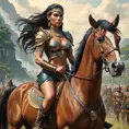 A powerful amazonian warrior on a horse, leading her tribe into battle, Highly Detailed, Half Body, Gorgeous, Stunning, Elegant by Stanley Artgerm Lau