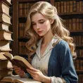 A kind and gentle librarian with a quiet introspection and soft, flaxen hair, surrounded by the musty scent and worn pages of ancient tomes, Highly Detailed, Half Body, Gorgeous, Stunning, Elegant by Stanley Artgerm Lau