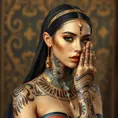 An elegant queen from ancient Egypt with intricate henna tattoos, Highly Detailed, Half Body, Gorgeous, Stunning, Elegant by Stanley Artgerm Lau