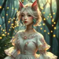 A whimsical woman with pastel-colored pixie hair, wearing a fairy tale-inspired gown with intricate embroidery, in an enchanted forest filled with twinkling lights, Highly Detailed, Half Body, Gorgeous, Stunning, Elegant by Stanley Artgerm Lau