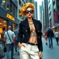 A stylish fashionista in a modern urban setting, sporting a chic outfit and oversized sunglasses, her confident stance and vibrant hairstyle making her the center of attention., Highly Detailed, Half Body, Gorgeous, Stunning, Elegant by Stanley Artgerm Lau