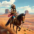 A regal Native American woman riding horseback through Monument Valley, Highly Detailed, Half Body, Gorgeous, Stunning, Elegant by Stanley Artgerm Lau