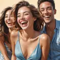 a playful woman laughing and enjoying life with her friends, Highly Detailed, Half Body, Gorgeous, Stunning, Elegant by Stanley Artgerm Lau