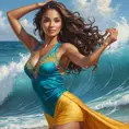 A vibrant and charming salsa dancer with a dynamic energy and curves that ripple like the waves of the Caribbean Sea, Highly Detailed, Half Body, Gorgeous, Stunning, Elegant by Stanley Artgerm Lau