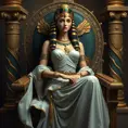 An elegant Cleopatra VII, the last Pharaoh of Ancient Egypt, sitting on her throne, Highly Detailed, Half Body, Gorgeous, Stunning, Elegant by Stanley Artgerm Lau