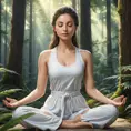 a serene woman meditating in a peaceful forest, Highly Detailed, Half Body, Gorgeous, Stunning, Elegant by Stanley Artgerm Lau