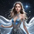 Celestial being with a shimmering aura and a gown made of stardust and moonbeams, Highly Detailed, Half Body, Gorgeous, Stunning, Elegant by WLOP