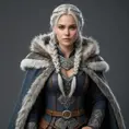 Viking warrior queen with braided silver hair and a fur-lined cloak, Highly Detailed, Half Body, Gorgeous, Stunning, Elegant by WLOP