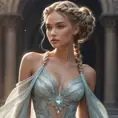 ethereal goddess with flowing gown, intricate braids, and otherworldly glow, Highly Detailed, Half Body, Gorgeous, Stunning, Elegant by Stanley Artgerm Lau, Stefan Kostic