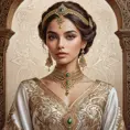 regal queen, draped in luxurious silks, adorned with intricate henna patterns, Highly Detailed, Half Body, Gorgeous, Stunning, Elegant by Stanley Artgerm Lau, Stefan Kostic