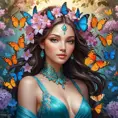 radiant goddess of nature, adorned with blossoms, surrounded by vibrant butterflies, Highly Detailed, Half Body, Gorgeous, Stunning, Elegant by Stanley Artgerm Lau, Stefan Kostic