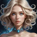 celestial being with cosmic eyes, stardust-infused tresses, and a transcendent aura, Highly Detailed, Half Body, Gorgeous, Stunning, Elegant by Stanley Artgerm Lau, Stefan Kostic