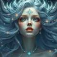 celestial being with cosmic eyes, stardust-infused tresses, and a transcendent aura, Highly Detailed, Half Body, Gorgeous, Stunning, Elegant by Stanley Artgerm Lau, Stefan Kostic