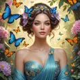 radiant goddess of nature, adorned with blossoms, surrounded by vibrant butterflies, Highly Detailed, Half Body, Gorgeous, Stunning, Elegant by Stanley Artgerm Lau, Stefan Kostic