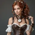 Steampunk enchantress with copper accents and a timepiece-adorned corset, Highly Detailed, Half Body, Gorgeous, Stunning, Elegant by WLOP