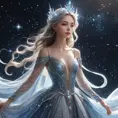 Celestial being with a shimmering aura and a gown made of stardust and moonbeams, Highly Detailed, Half Body, Gorgeous, Stunning, Elegant by WLOP