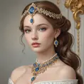 elegant renaissance beauty, porcelain skin, ornate jewels, and timeless grace, Highly Detailed, Half Body, Gorgeous, Stunning, Elegant by Stanley Artgerm Lau, Stefan Kostic