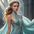 ethereal goddess with flowing gown, intricate braids, and otherworldly glow, Highly Detailed, Half Body, Gorgeous, Stunning, Elegant by Stanley Artgerm Lau, Stefan Kostic