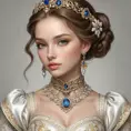 elegant renaissance beauty, porcelain skin, ornate jewels, and timeless grace, Highly Detailed, Half Body, Gorgeous, Stunning, Elegant by Stanley Artgerm Lau, Stefan Kostic