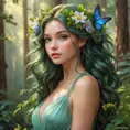 enchanting forest nymph with delicate features, vibrant wildflowers adorning her hair, Highly Detailed, Half Body, Gorgeous, Stunning, Elegant by Stanley Artgerm Lau, Stefan Kostic