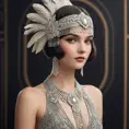 Art Deco flapper with a beaded fringe dress and a diamond-encrusted headpiece, Highly Detailed, Half Body, Gorgeous, Stunning, Elegant by WLOP