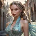 ethereal goddess with flowing gown, intricate braids, and otherworldly glow, Highly Detailed, Half Body, Gorgeous, Stunning, Elegant by Stanley Artgerm Lau, Stefan Kostic