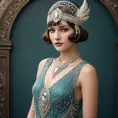 Art Deco flapper with a beaded fringe dress and a diamond-encrusted headpiece, Highly Detailed, Half Body, Gorgeous, Stunning, Elegant by WLOP