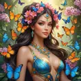 radiant goddess of nature, adorned with blossoms, surrounded by vibrant butterflies, Highly Detailed, Half Body, Gorgeous, Stunning, Elegant by Stanley Artgerm Lau, Stefan Kostic