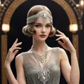 Art Deco flapper with a beaded fringe dress and a diamond-encrusted headpiece, Highly Detailed, Half Body, Gorgeous, Stunning, Elegant by WLOP